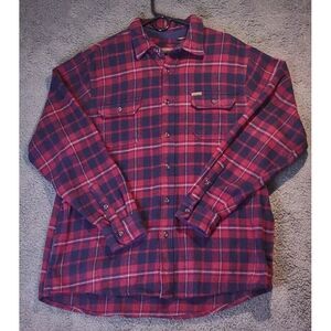 Orvis Shirt Men's XL Red Blue Plaid Long Sleeve Outdoors Flannel Shacket Pockets